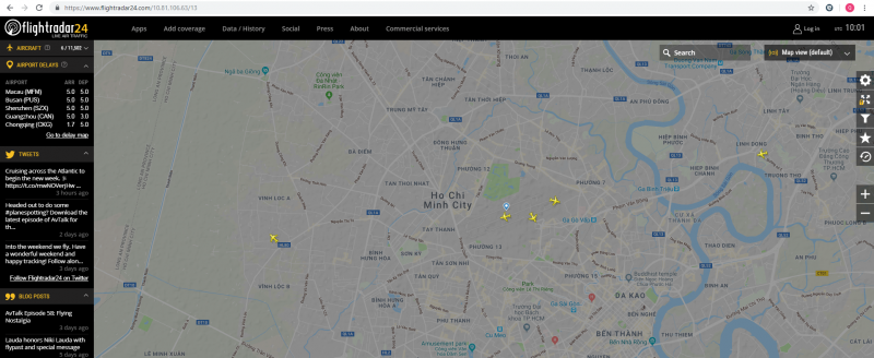 Giao diện trang chủ của flightradar24